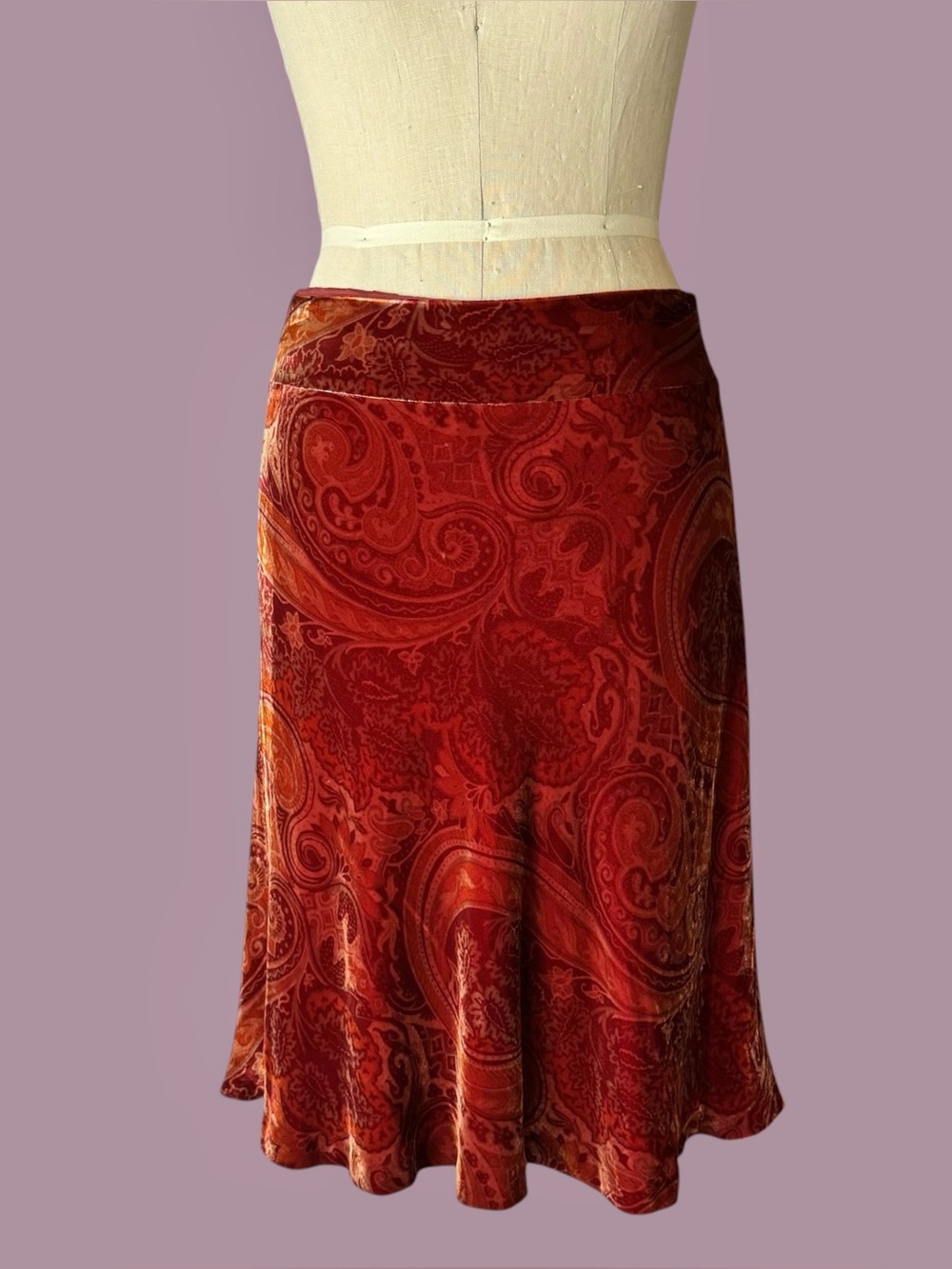 Vintage Y2K Banana Republic Orange Silk Velvet Paisley Midi Skirt NWT